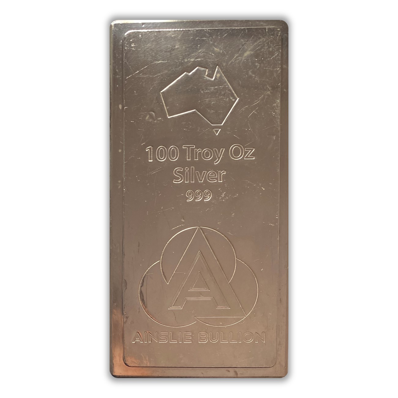 Ainslie Bullion 100 oz Silver Bar - Front - 16026855